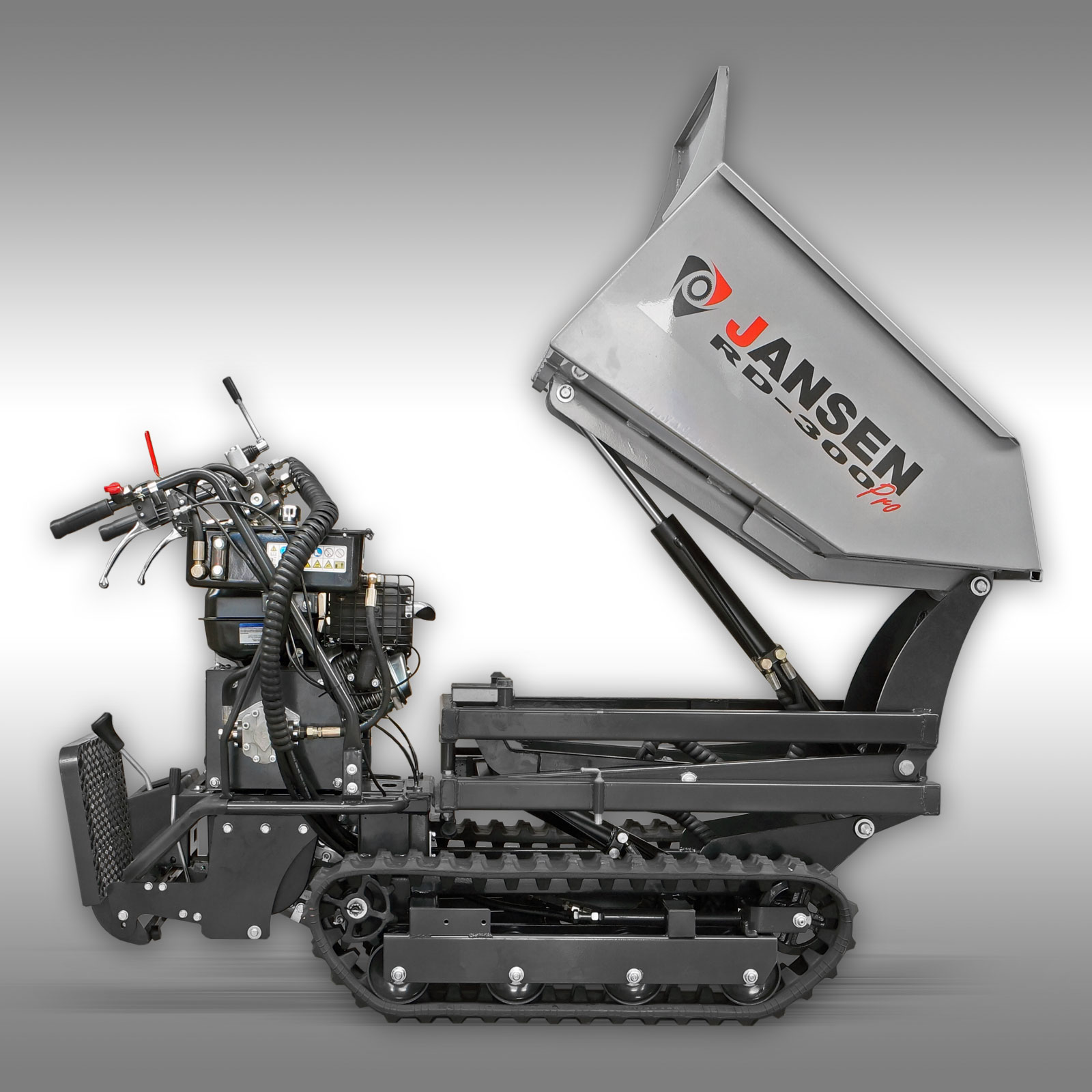 Jansen Rupsdumper RD-300PRO, hydraulische kiepbak, 9PK benzinemotor  hoogkiepsysteem