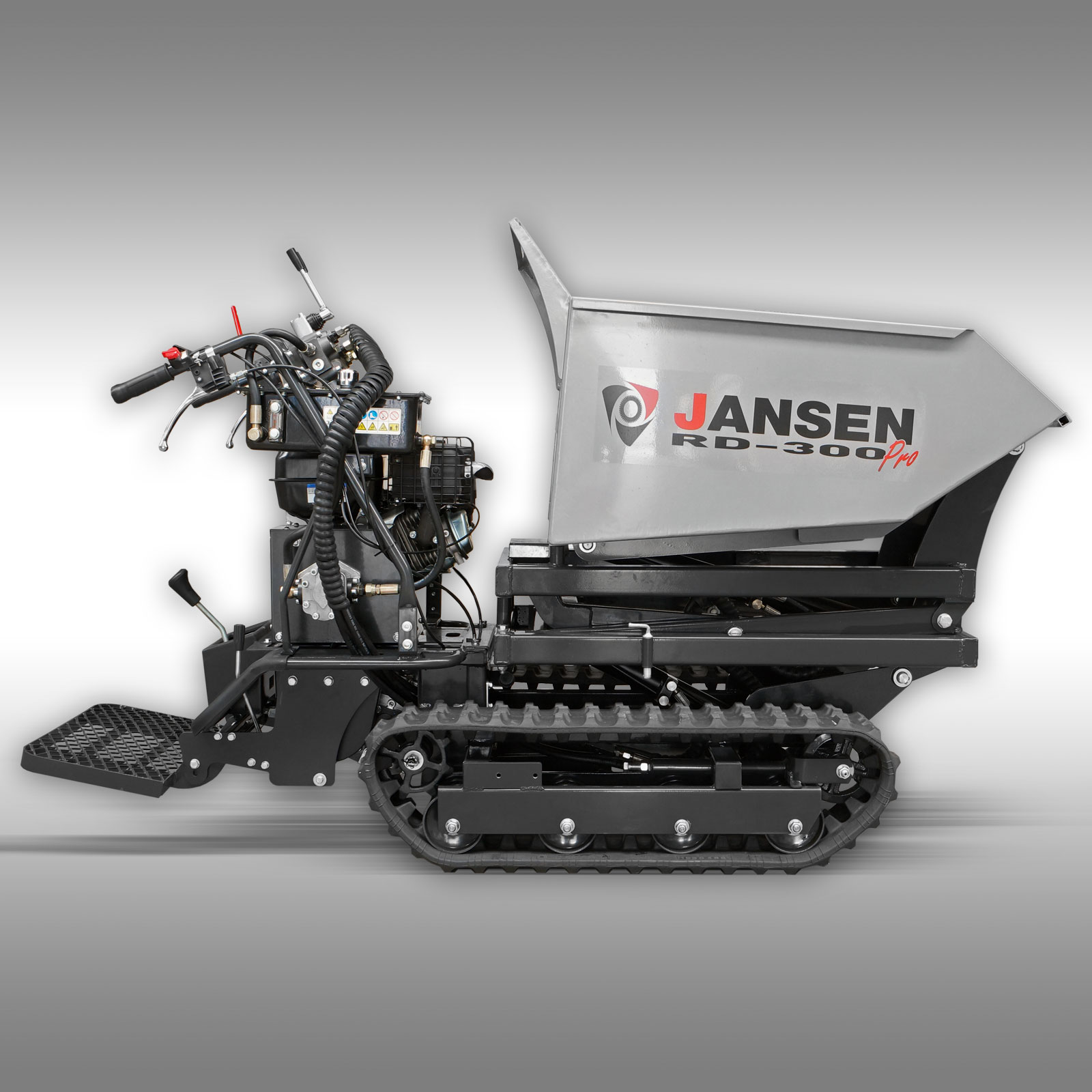 Jansen Rupsdumper RD-300PRO, hydraulische kiepbak, 9PK benzinemotor  hoogkiepsysteem